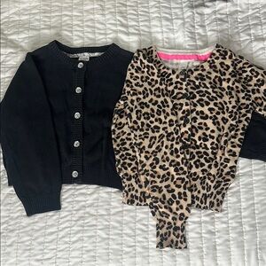 Girls size 5 Black and Leopard Print Cardigan Sweater Set